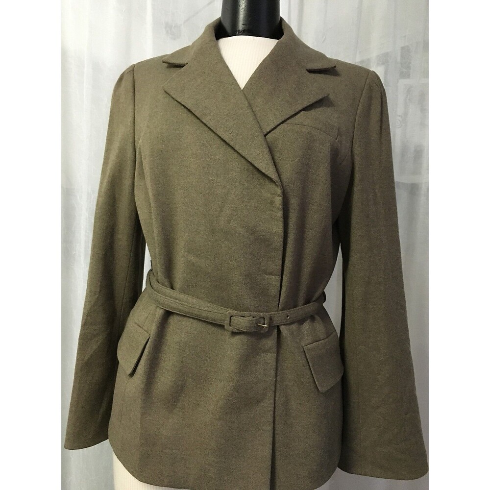 Worth Women's Blazer New York Brown Wool Blend Snap Front Belted 12 NWOT